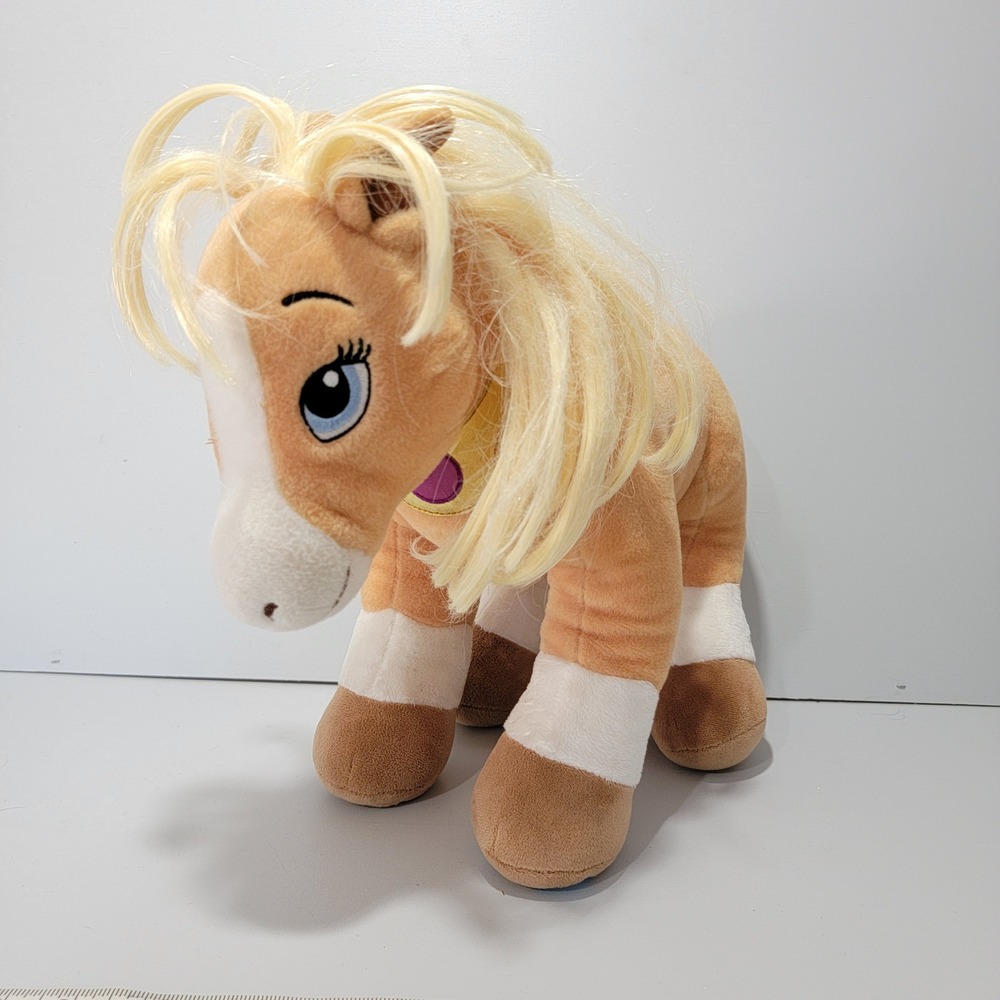 Build-A-Bear Workshop Tan Horse Plush Blonde Mane Gold Moon Collar 15" Pony